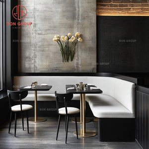 Ensemble de mobilier de café, tables rondes en marbre, sièges de chaises et canapé en cuir cousu pour restaurant - Product Image 4