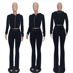 Conjunto Deportivo de Dos Piezas de Terciopelo para Mujer, con Logotipo Personalizado, Sudadera con Cierre y <span class=keywords><strong>Pantalones</strong></span> con Cordón, Corte Ajustado, Ropa Casual para Estar en Casa, Listo para Enviar - Product Image 6