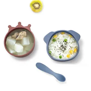 2023 New Product Spill-Proof Baby Training Feeding Set Kids Dining Baby Spoon Silicone Baby Suction Bowl For Toddler