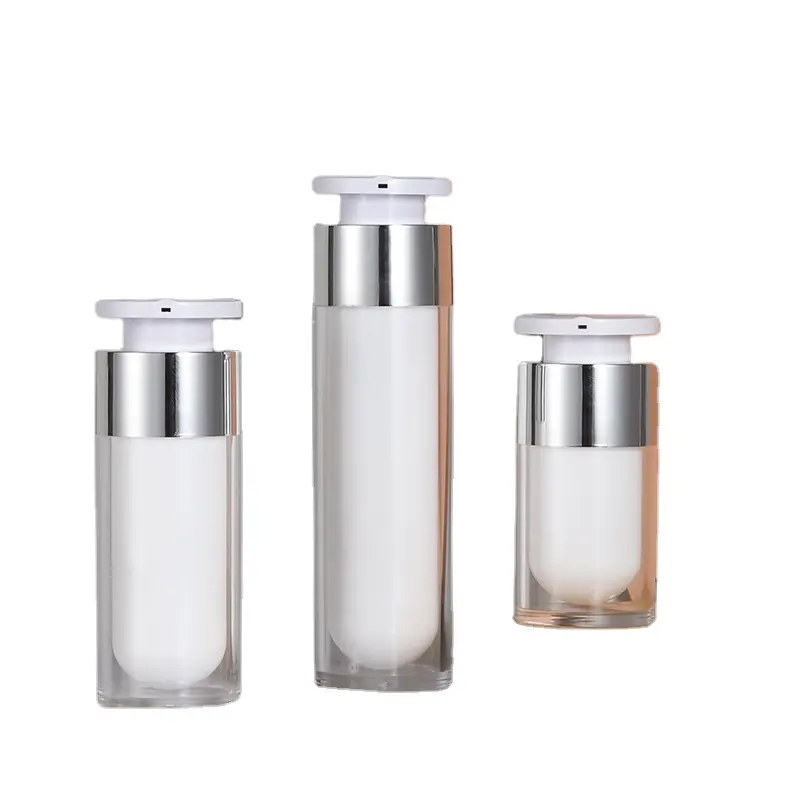 Cosmetische Matte Airless Pomp Fles 15Ml 30Ml 50Ml Hoge Kwaliteit Ronde Push Zilver Lotion Airless Pomp Fles verpakking Container