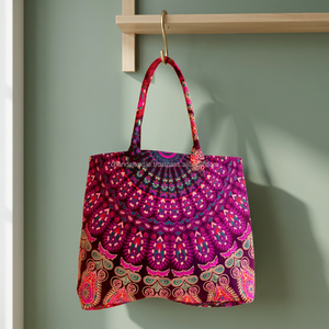 Bolso Tote Mandala de Algodón Hecho a Mano en India, Bolso de Mano Floral Cómodo y Portátil para Chicas, Bolso de Compras de Moda para Invierno y Verano - Product Image 2