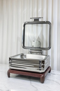 WINNERS Deluxe Buffet <strong>Food</strong> Warmer Equipment 304 Stainless Steel Hydraulic Electric Chafing Dishes with Wood <strong>Stand</strong> for Restaurant - Product Image 6