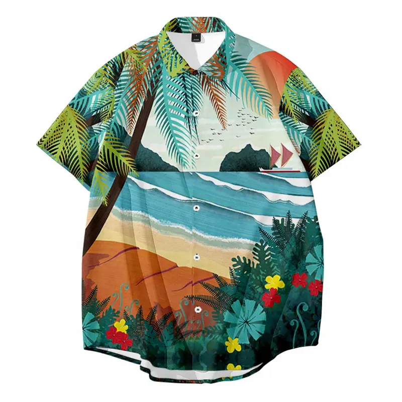 Camisa havaiana floral masculina, roupa casual para homens com botões
