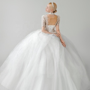 Vestido de Novia Moderno Estilo Francés para Bodas Reales, Antiestático, de Encaje, Largo hasta el Suelo, Corte en A, con Mangas Largas y Cola <span class=keywords><strong>Catedral</strong></span> - Product Image 5