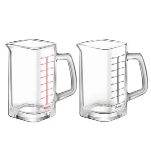 BCnmviku 120ML 사각 측정 커피 머그 트리플 투수 우유 컵 유리 손잡이와 함께 읽기 쉬운 사용자 정의 로고