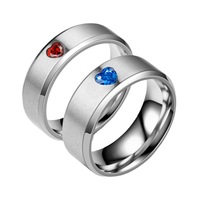 Anillo de Pareja de Acero Inoxidable Plateado con Corazón de Diamantes de Imitación y Acabado Cepillado para Hombre y Mujer, Regalo de Aniversario de Bodas o Promesa
