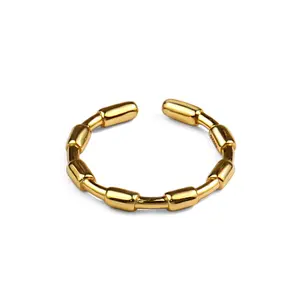 Anillo de bambú Chapado en plata para niñas, sortija de bambú Simple, 18K, oro plateado