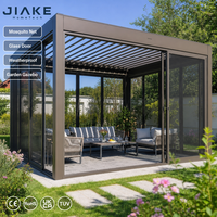 Pergola en aluminium Jiake avec moustiquaire et porte coulissante en verre, toit à lamelles en aluminium résistant aux intempéries pour jardin