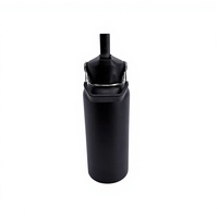 Bouteille d'eau classique en acier inoxydable noir, avec bouchon rabattable, isotherme, anti-fuite, pour le sport, la gym, les voyages, les cadeaux d'affaires, personnalisable, chaud/froid