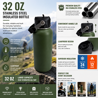 Gourde isotherme en acier inoxydable, anti-fuite, à double paroi, réutilisable, gobelet sport, finition mate, sans BPA, pour les voyages en plein air, la salle de sport