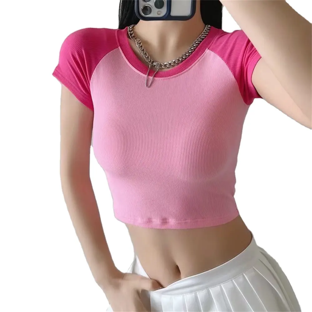 Summer Y2K Letter Print Crop Tops Women Slim O-neck Short-sleeved Aesthetics Cute Top Female 2023 Lady Kawaii Sweet T-shirts