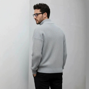 Pull-over col montant minimaliste à double fermeture éclair pour homme, coupe ample et décontractée, style automne, veste en maille haut de gamme - Product Image 1
