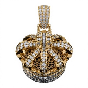 Collar con Colgante de Corona Religiosa de Oro de 18K, Completamente Adornado con Moissanita, Chapado en Rodio, Joyería Hip Hop para Hombre, Unisex - Product Image 5