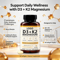 Gélules de Vitamine D3 K2 Magnésium à Marque Blanche OEM 5000 UI D3 275 mg Magnésium 50 mcg K2 Complément Alimentaire 90 Jours