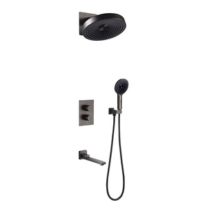 Juego de Ducha Empotrado Cuadrado de Cobre Gris Metálico Hecho a Medida, Montado en la Pared, Agua Fría y Caliente, con Prevención de Corrosión - Product Image 3