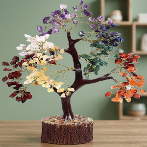 Arbre en cristal d'améthyste fait main avec 300 copeaux de pierres précieuses, branches en fil d'or et base, décoration d'intérieur - Product Image 3