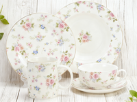 Juego de Platos de Cerámica con Diseño de Flores Primaverales, Platos Planos de Porcelana de 8, 10 y 12 Pulgadas para Hogar, Restaurante y Fiestas