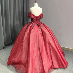 Abito da ballo con spalline <span class=keywords><strong>rosso</strong></span> stile regina abito da sposa con perline in Tulle Glitter abito da sera 9830 - Product Image 3