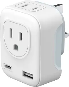 Adaptador de enchufe de EE. UU. A Reino Unido, adaptador de viaje internacional con puertos USB y USB-C, toma de corriente, cargador de pared para EE. UU. A Reino Unido