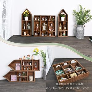 Wooden House Shaped <b>Display</b> Box <b>Wall</b> Mounted 3 Tier Storage Rack For Figurines And Decorations - Product Image 4