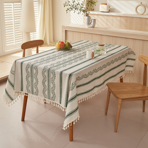 Tovaglie in lino con motivo a strisce verdi stampate con motivo a strisce per eventi tovaglie per festa di nozze ristorante dell'hotel - Product Image 1