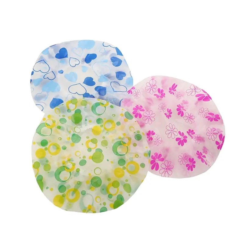 Custom Printed Dot Waterproof PE Satin Shower Caps for Women Babies Holiday Christmas Hair Caps for Spa Use Cleaning Printed