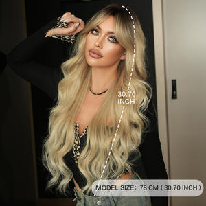 Parrucca da donna in stile europeo americano per capelli lunghi e ricci Color oro per il tè grandi onde parte centrale frangia parrucca di calore - Product Image 2
