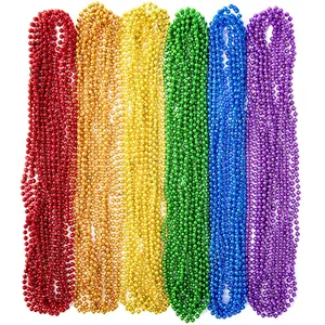 قلادات خرز معدنية مخصصة من HLC بطول 33 بوصة وعرض 6 ملم لحفلات الكرنفال، متوفرة باللون الأحمر والأزرق والذهبي لتزيين حفلات العروض - Product Image 2