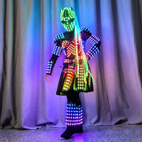 Costume LED RGB lumineux avec masque, tenue lumineuse intégrale, combinaison LED scintillante pour spectacle de scène, performance en boîte de nuit