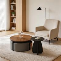 Ensemble de table basse Lumio en MDF, tabourets, table d'appoint, design moderne, multifonctionnel, rangement, écologique, durable, salon