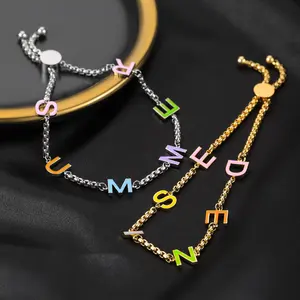 Pulseras personalizadas con nombre esmaltado, pulsera ajustable con letras coloridas personalizadas para joyería de mujer