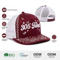Casquette Trucker Premium 5 Panneaux Personnalisée avec Logo Brodé 3D Imprimé Paisley Rose Casquette Snapback en Maille Luxe Streetwear Casquette de Baseball OEM