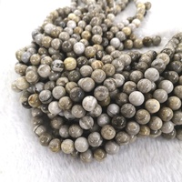 Perles lisses polies en gros pour la fabrication de bijoux, perles en vrac en agate feuille d'argent naturelle