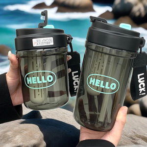 Double Drink <b>Coffee</b> Cup 600ml Portable Travel Student Water <b>Bottle</b> Plastic Cup Solid Color - Product Image 1