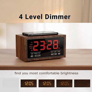 Nouvelle <span class=keywords><strong>radio</strong></span> FM avec réveil 1800mAh avec charge sans fil Haut-parleur Bluetooth Horloge numérique en bois avec lecture USB Port pour carte TF - Product Image 6