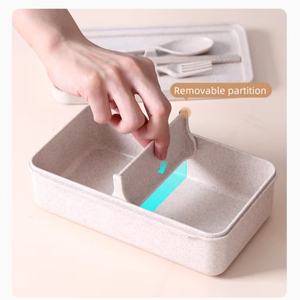 小麦ストロー製子供用弁当箱セット 二段式漏れ防止BPAフリー食品グレード電子レンジ対応ランチボックス（バッグとボトル付き） - Product Image 4