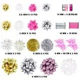 Metallic Blend Double Face 100% Polyester Gift Bows Set in Gold Silver Pink White with Glitter Foil <b>Ribbons</b> for Gift Packaging - Product Image 3