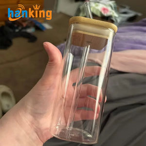 Vaso de Vidrio Cuadrado Resistente al Calor Ehanking con Tapa y Pajita, Taza Transparente para Té con Leche, Jugo, para el Hogar, Bar, Bebidas - Product Image 5