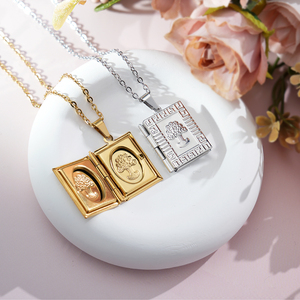 Collier Pendentif Double Face Texturé Porte-Photo pour Femme, Couleur <span class=keywords><strong>Or</strong></span>, Médaillon Cœur, Ras-du-Cou Fleur, Cadeau Couple - Product Image 5