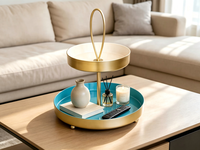 Plateau en métal à deux niveaux avec bordure dorée, en fer thermolaqué, plateau décoratif pour l'organisation de la table à la maison