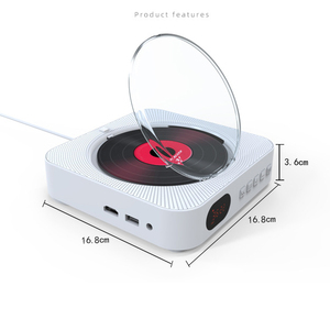Reproductor de CD Portátil Redondo de Tela con Pantalla LCD, Altavoces Estéreo Dobles, Puerto USB/AUX, Equipo de Música de Pared - Product Image 1