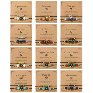 Conjunto de pulseras tejidas a mano de 12 horóscopos de piedra, Pulseras de Moda - Product Image 3