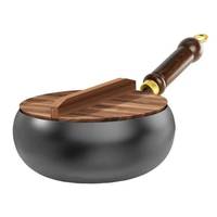 Ensemble wok + couvercle en bois, wok traditionnel à fond plat Zhangqiu fait à la main, antiadhésif, pour sauté, couvercle en bois, gaz