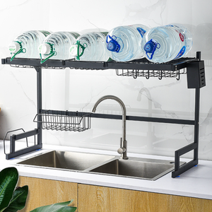 Étagère de cuisine industrielle en acier au carbone pour rangement de bols, avec supports amovibles, panier égouttoir pour vaisselle et organisateur d'évier - Product Image 3