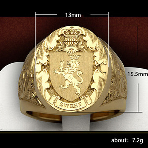 Anello da Uomo Vintage con Corona, Leone e Scudo, Placcato in Oro su Rame - Product Image 3