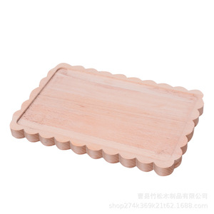 Plateau à gâteau en bois avec bord festonné pour servir thé et café, design élégant, vaisselle de table domestique - Product Image 5