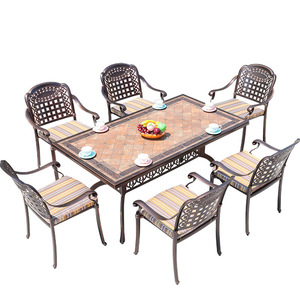 Aluminum Outdoor <b>Dining</b> Set Rectangular Table With 6 <b>Chairs</b> Traditional Style Durable Garden Furniture - Product Image 1