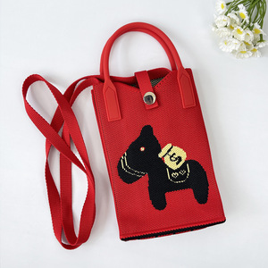 Lucky Charm Knit Phone Pouch in Bright <strong>Red</strong> with Embroidered Horse and Money Bag - Product Image 5