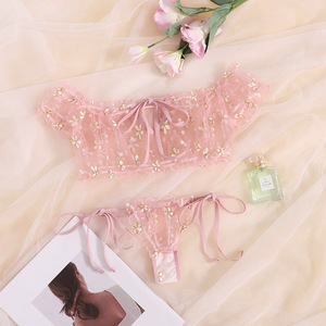 Ensemble de lingerie de luxe européen et américain d'été à pois en maille, sans bretelles, épaules dénudées, pyjama sexy pour femme, lingerie intime - Product Image 2