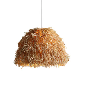 Luminaire suspendu rond en paille tressée, LED E27, pour salon ou maison d'hôtes - Product Image 5
